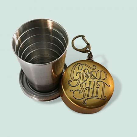 Gentleman's Portable Brass Shot Glass "Good Shit"